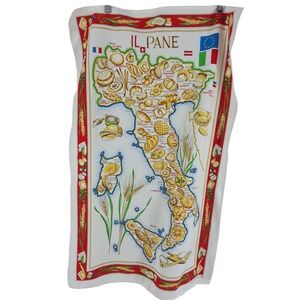 Vintage Italian Map Tea Towel L'Italie Il Pane Il Vino Souvenir Kitchen Decor